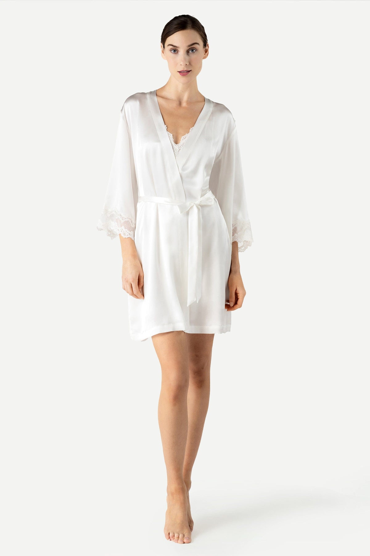 Anya Beautiful Short Silk Kimono Short Robe NK iMODE Ivory White S