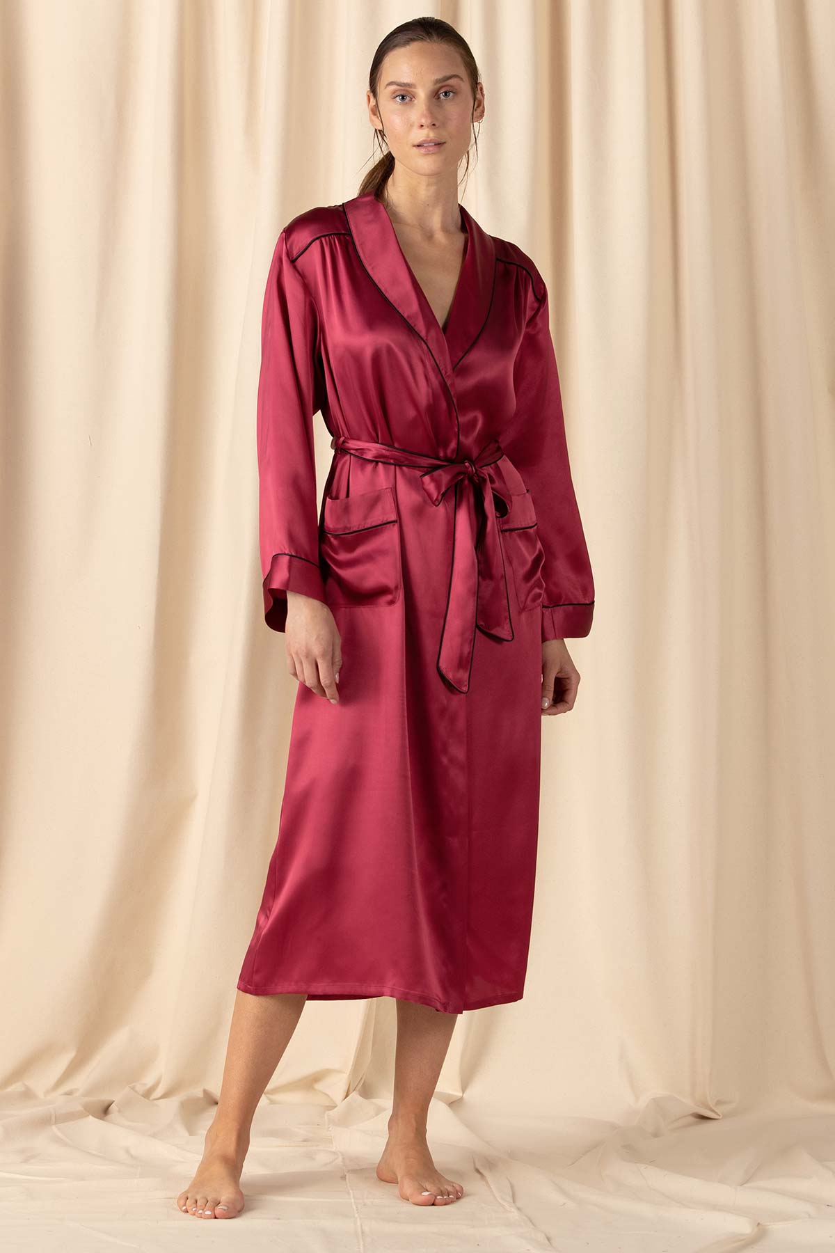 Mischa Classic Smoking Robe Long Robe NK iMODE raspberry-wine red S