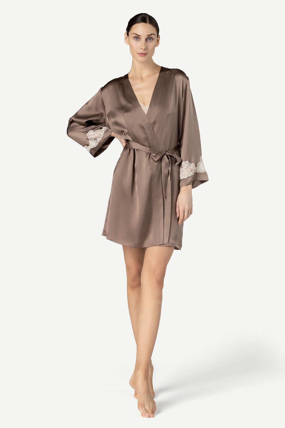 Morgan Iconic Short Silk Robe Short Robe NK iMODE Mochaccino Brown S